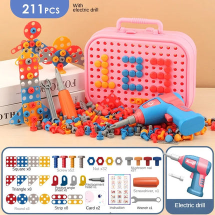 211PCS Child Pretend Repair Toolbox DIY Assembling Power Screwdriver Toy Kit Creative Games Educational Montessori Toys for Kids