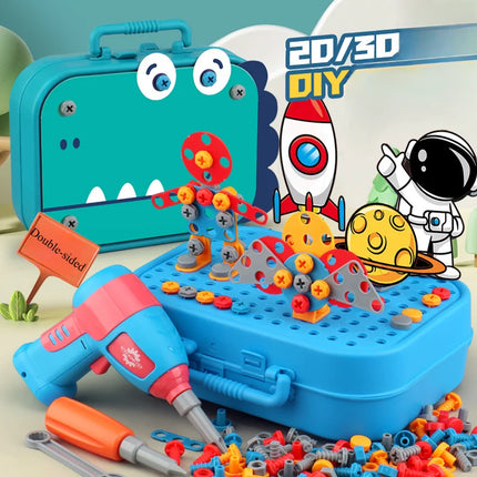 211PCS Child Pretend Repair Toolbox DIY Assembling Power Screwdriver Toy Kit Creative Games Educational Montessori Toys for Kids