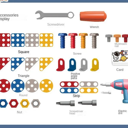 211PCS Child Pretend Repair Toolbox DIY Assembling Power Screwdriver Toy Kit Creative Games Educational Montessori Toys for Kids